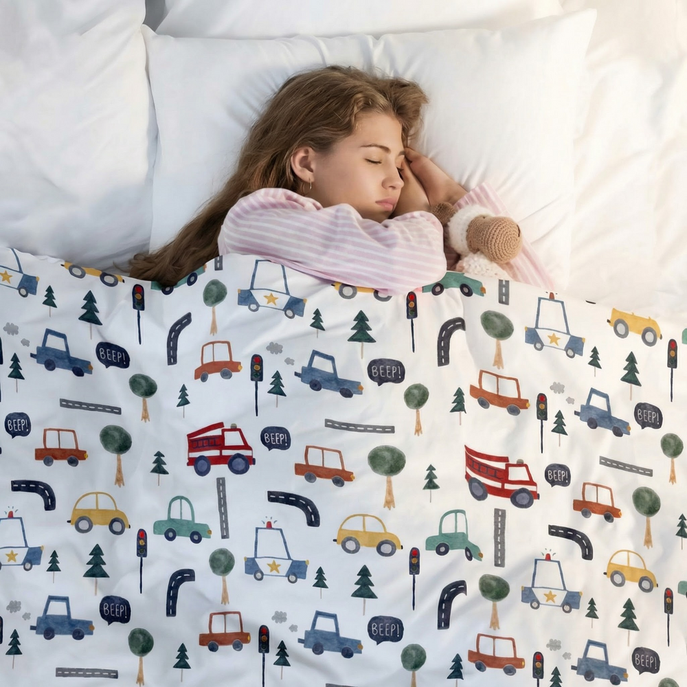Manta terapéutica original - Manta ponderada con motivo de autos y funda de algodón para niños