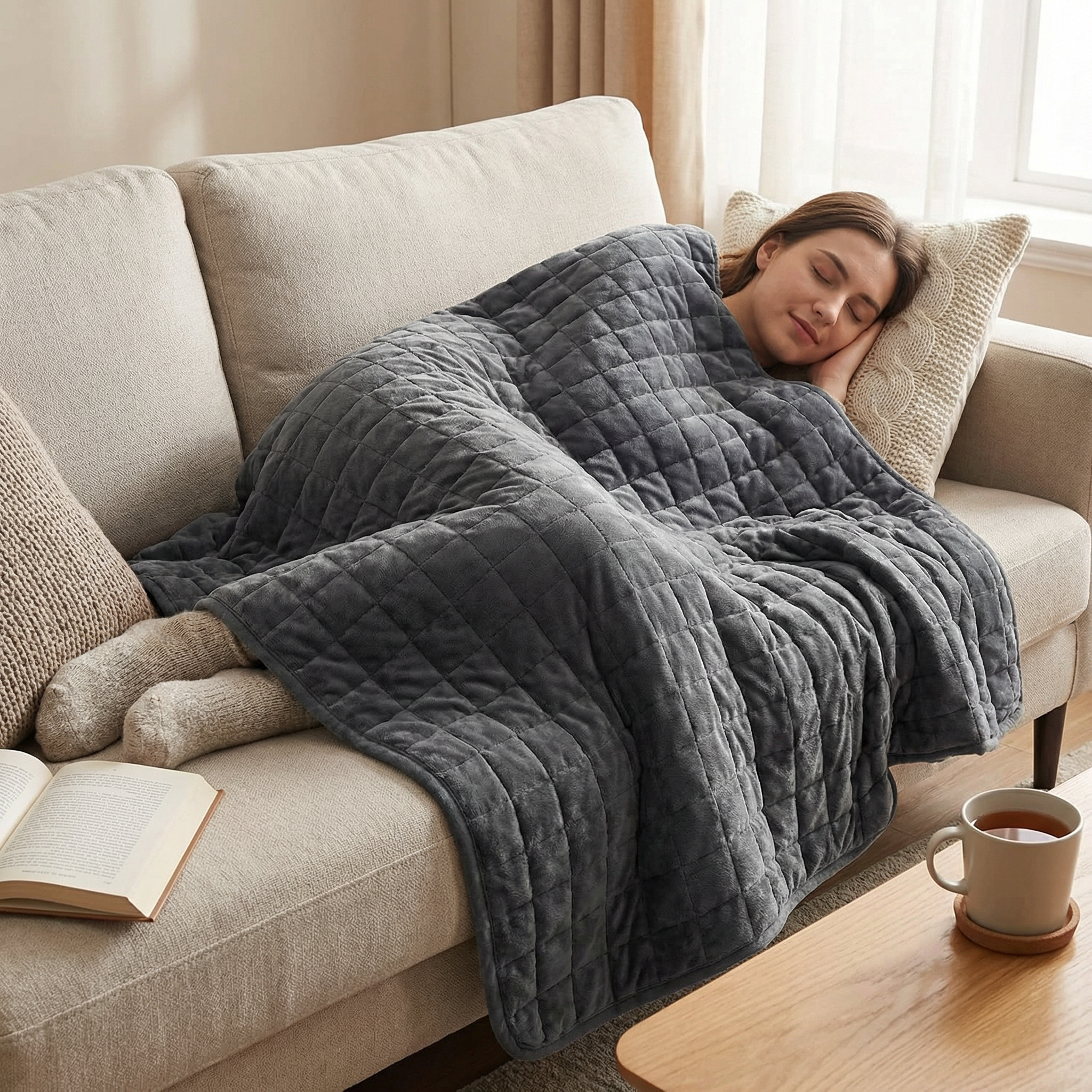 Manta terapéutica original - Manta con peso con funda para las 4 estaciones en verde abeto para adultos