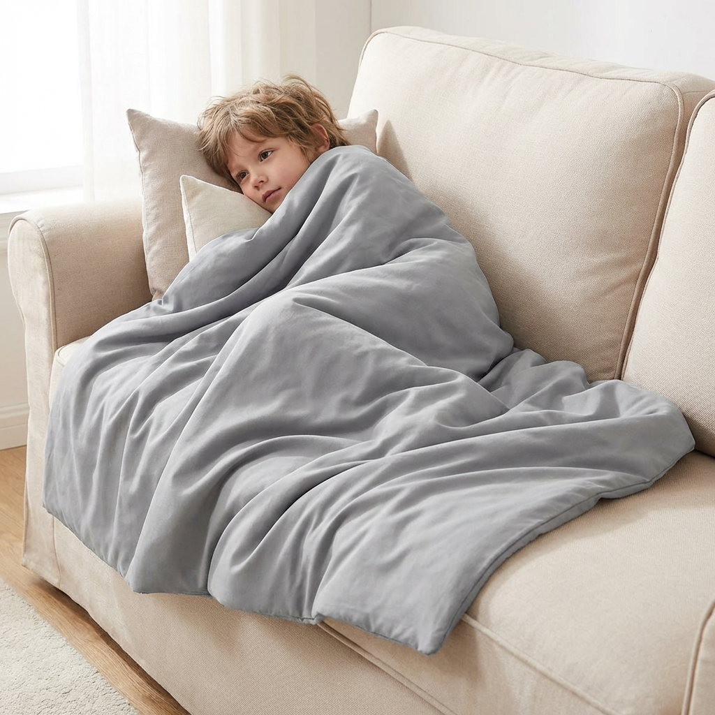Original Therapiedecke - Gewichtsdecke mit Baumwollbezug in Hellgrau für Kinder