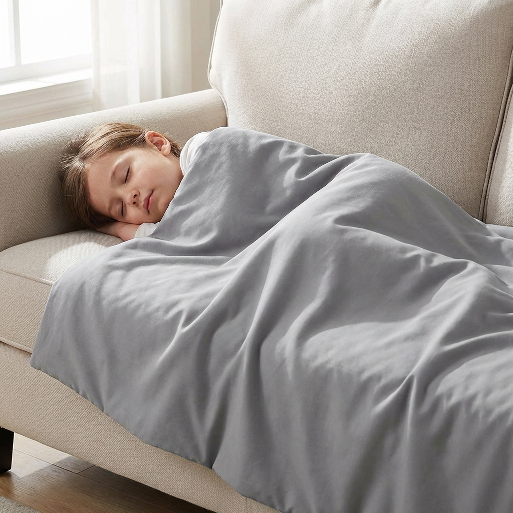 Original Therapiedecke - Gewichtsdecke mit Baumwollbezug in Hellgrau für Kinder