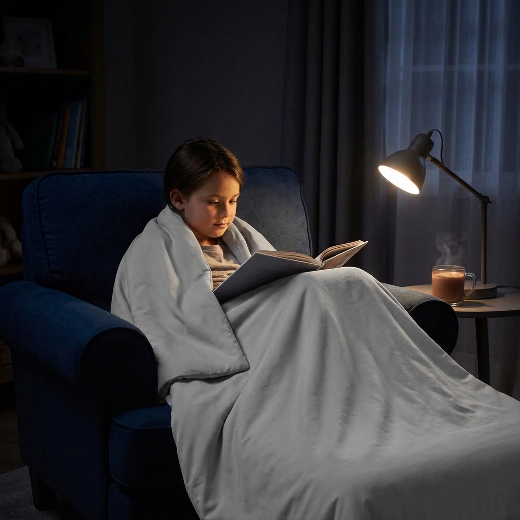 Original Therapiedecke - Gewichtsdecke mit Baumwollbezug in Hellgrau für Kinder