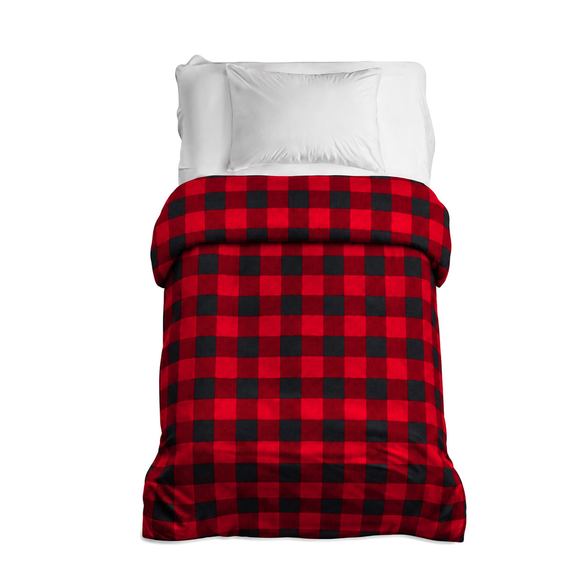 Flanellbezug in Rot Kariert auf einem Einzelbett mit weißem Kissen