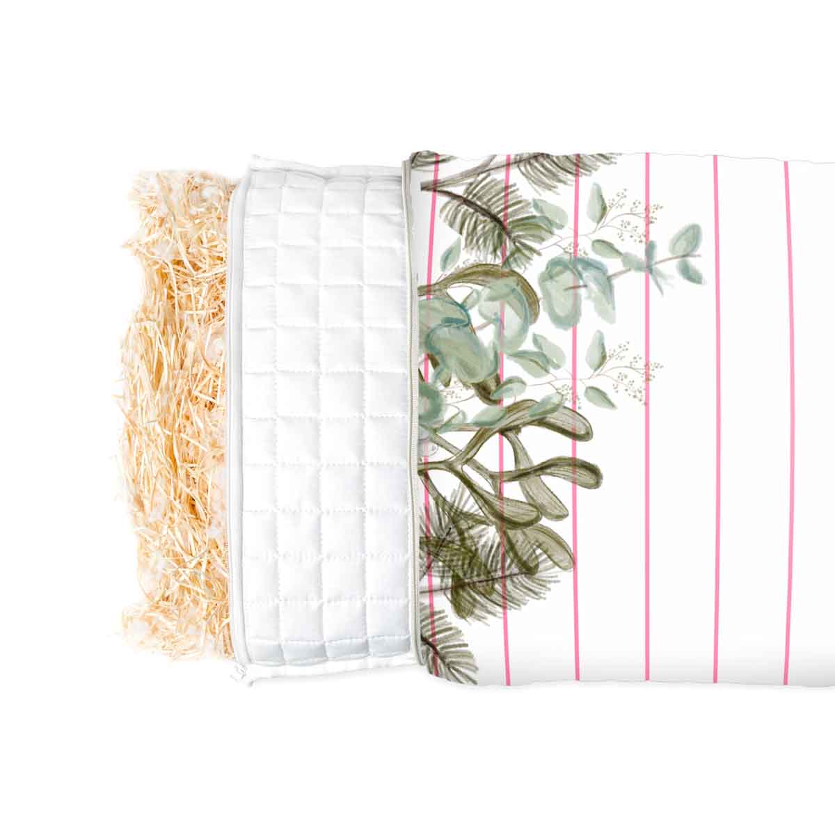 Almohada de salud blanca y roja con ramas para adultos