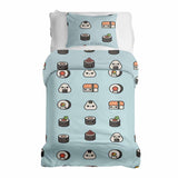Set de ropa de cama con manta terapéutica azul claro con sushi