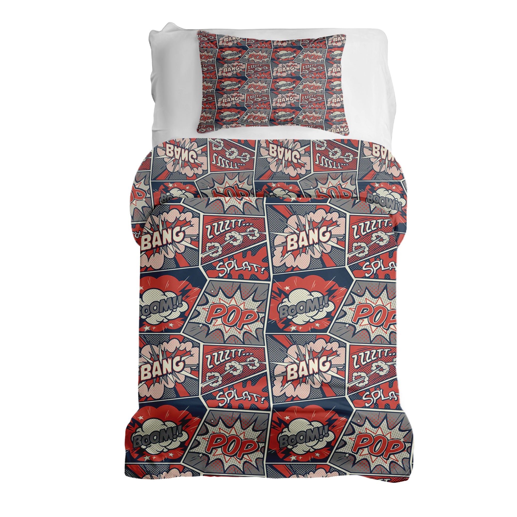 Set de ropa de cama con manta terapéutica rojo con cómic