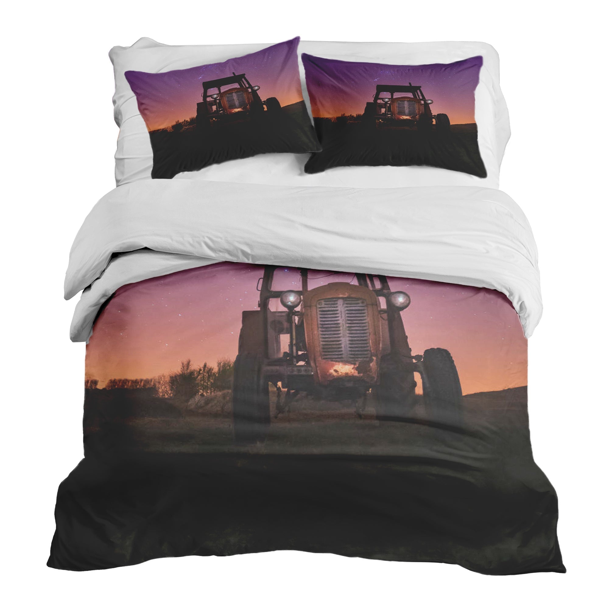 Set de ropa de cama con manta terapéutica lila con tractor