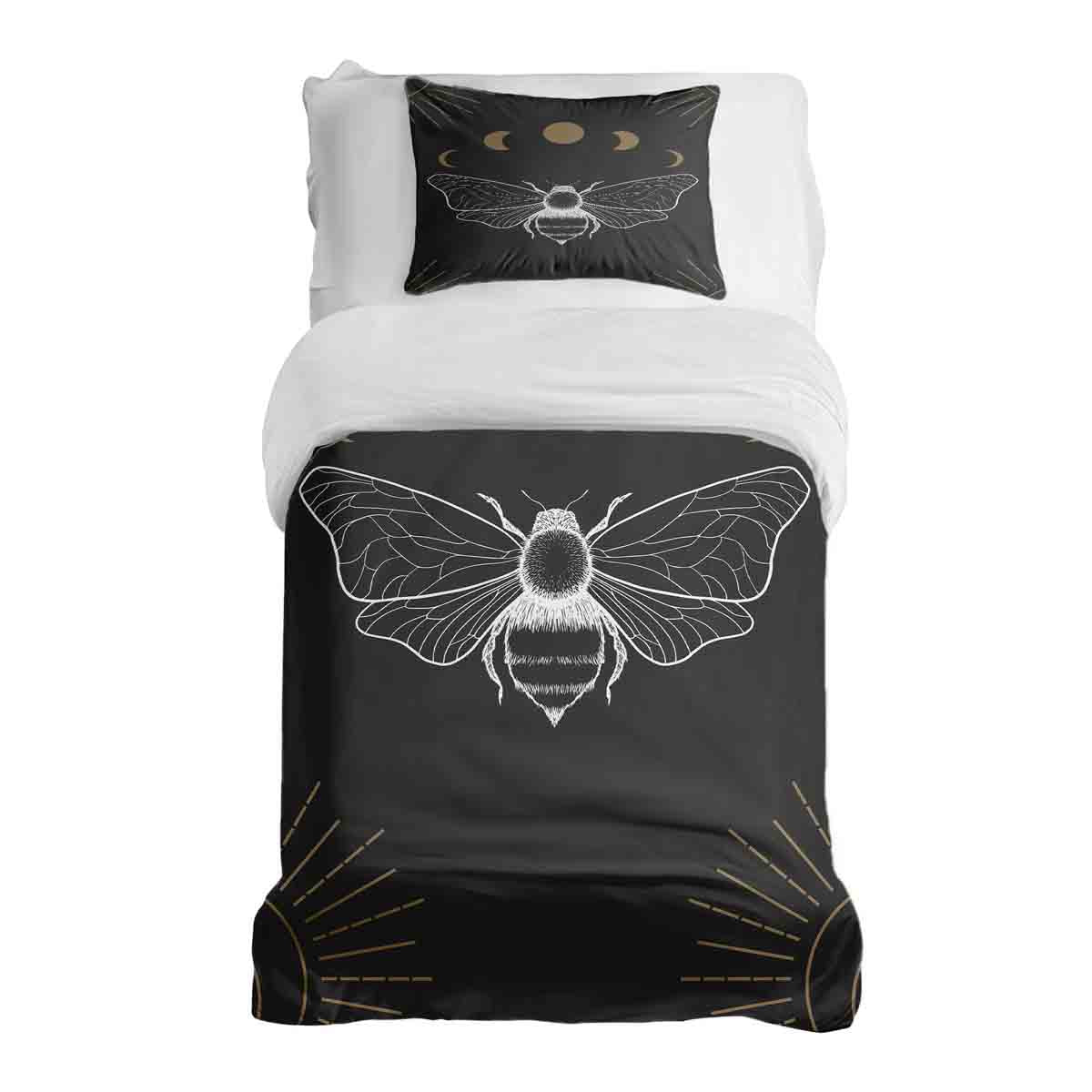 Juego de ropa de cama con manta terapéutica negra con polilla