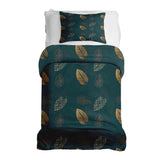 Set de ropa de cama con manta terapéutica verde con hoja dorada