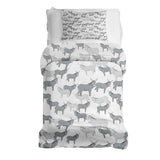 Set de ropa de cama con mantas terapéuticas gris con burros