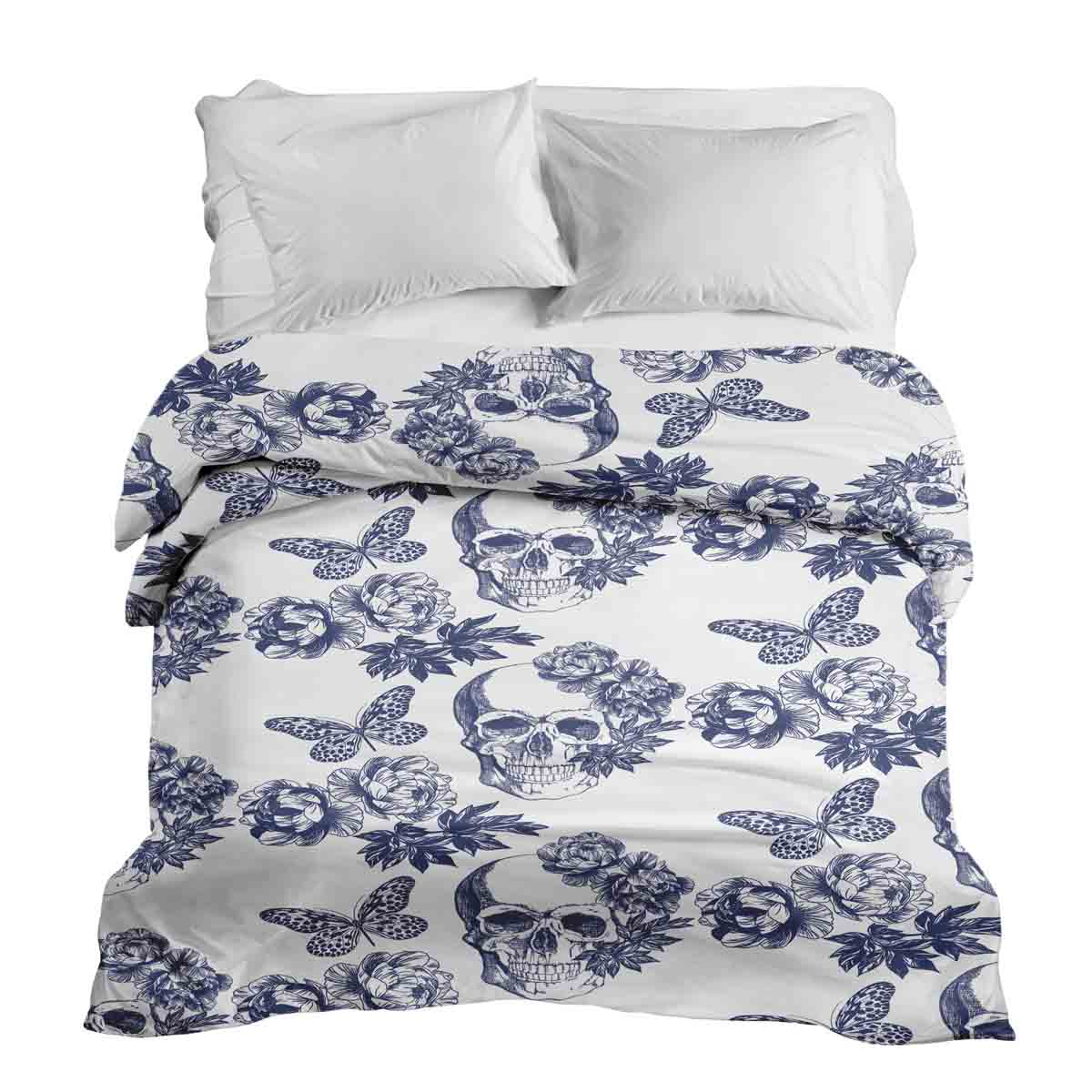 Manta terapéutica original - Funda de algodón flores calavera