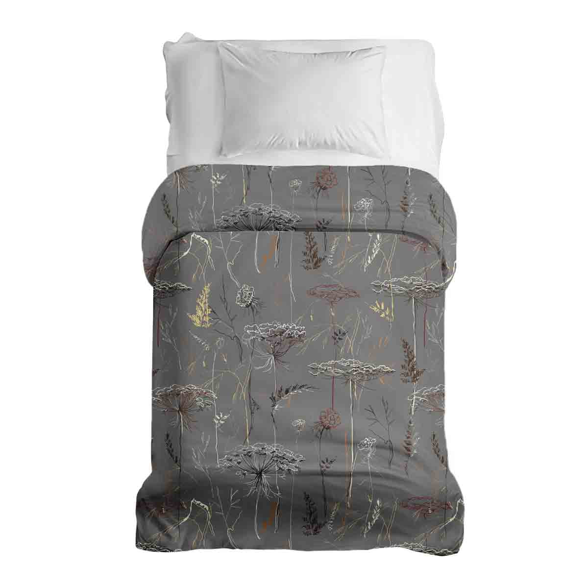 Manta terapéutica original - Funda de algodón gris con plantas doradas