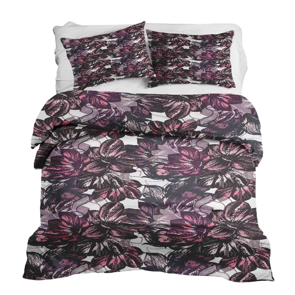 Set de ropa de cama con manta terapéutica y mar de flores moradas