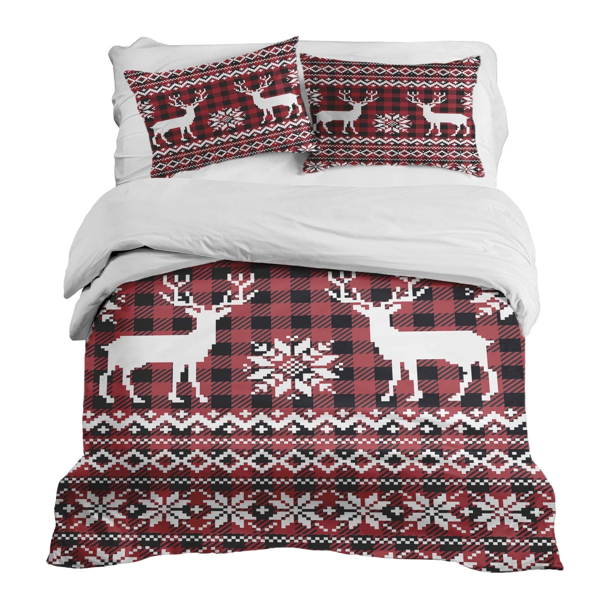 Juego de ropa de cama con manta terapéutica de cuadros con reno
