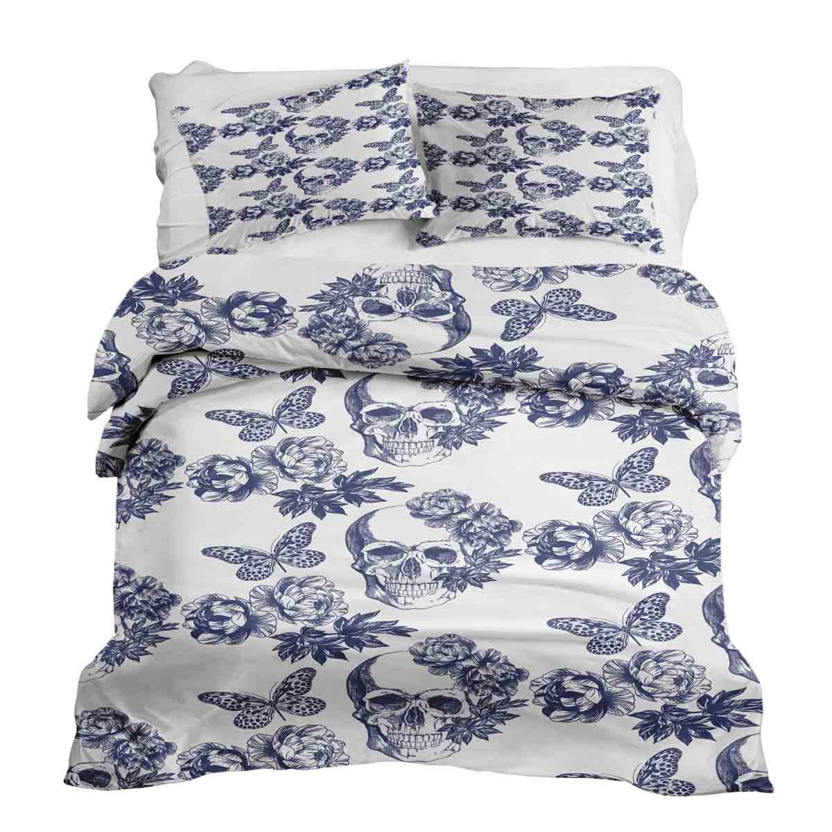 Set de ropa de cama con manta terapéutica flores calavera