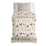 Set de ropa de cama con mantas terapéuticas blancas con gallinas