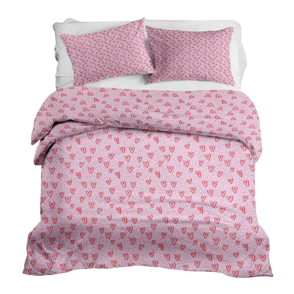 Set de ropa de cama con manta terapéutica rosa con corazones rojos