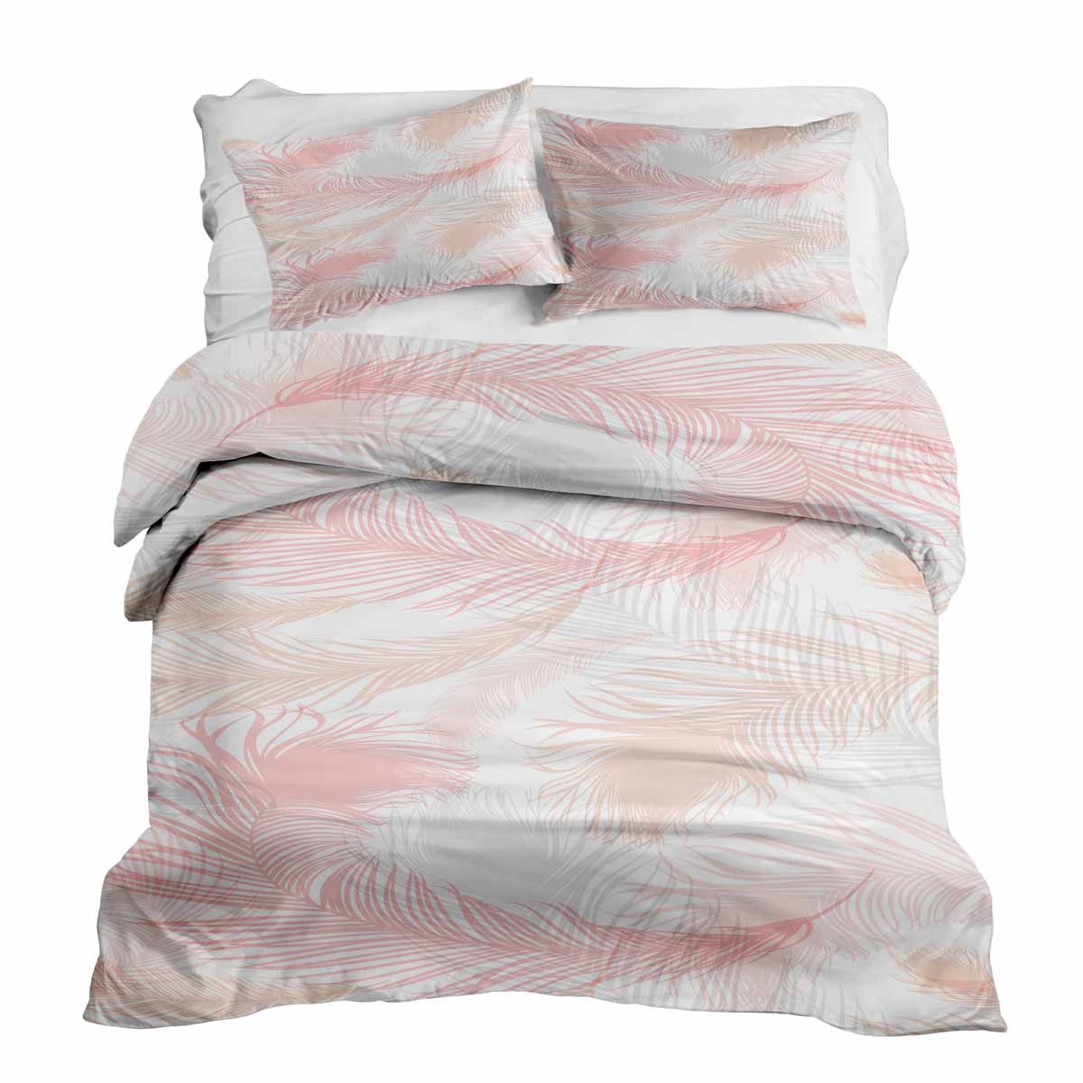 Juego de ropa de cama con manta terapéutica blanca con plumas rosas