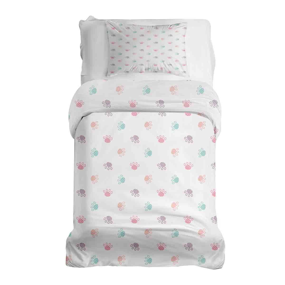 Set de ropa de cama para terapia con mantas blancas y patas de colores