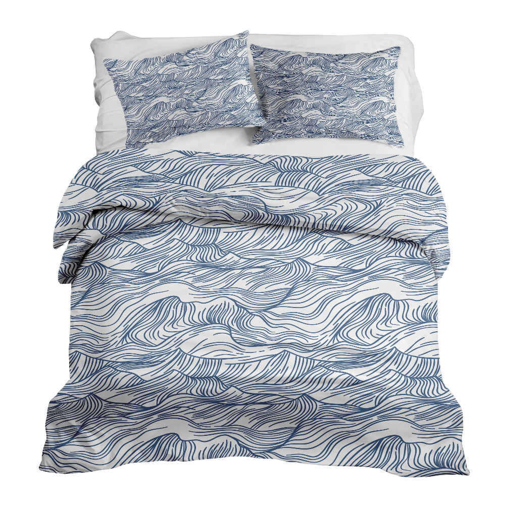 Juego de ropa de cama con manta terapéutica ondas en azul