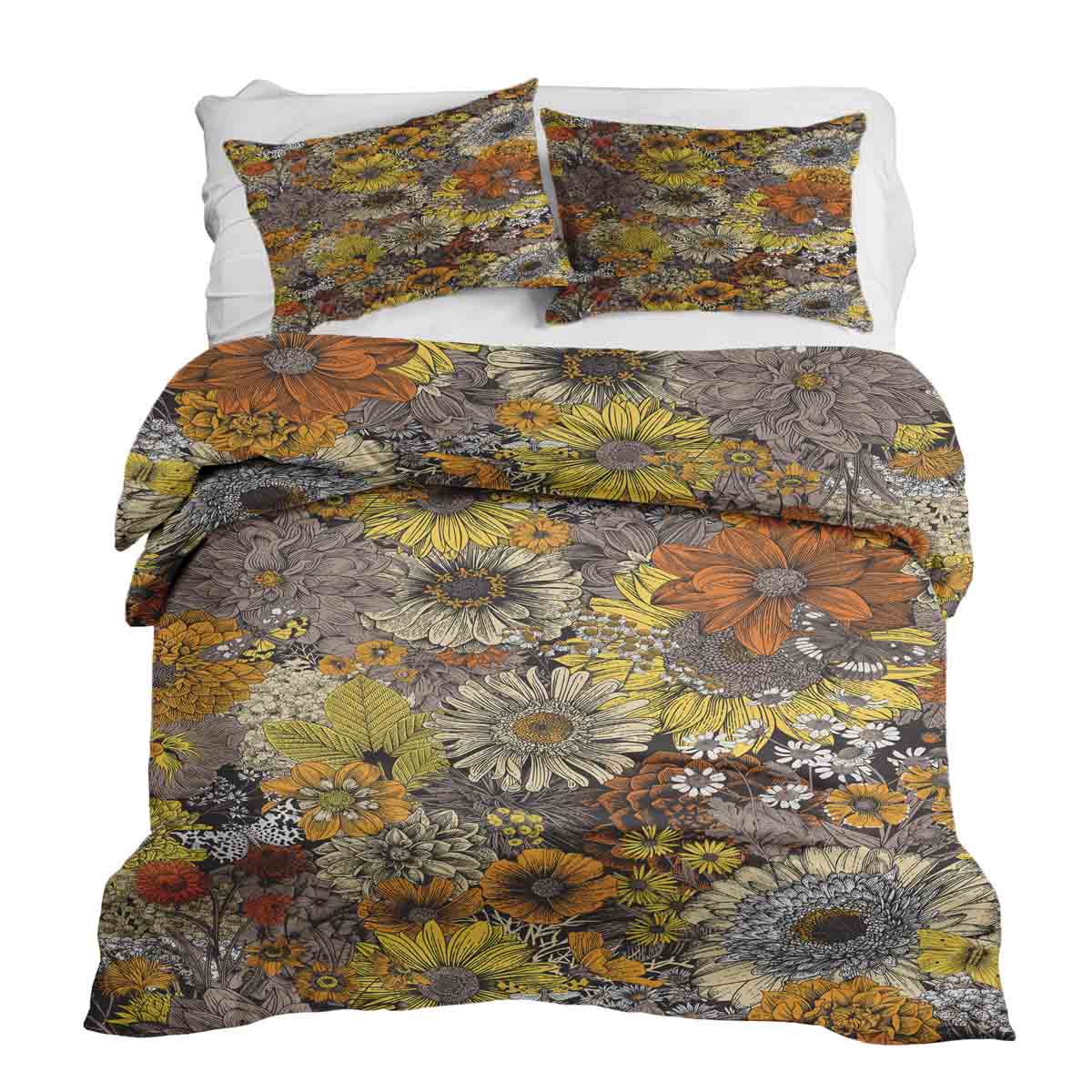 Set de ropa de cama con manta terapéutica y flores amarillas