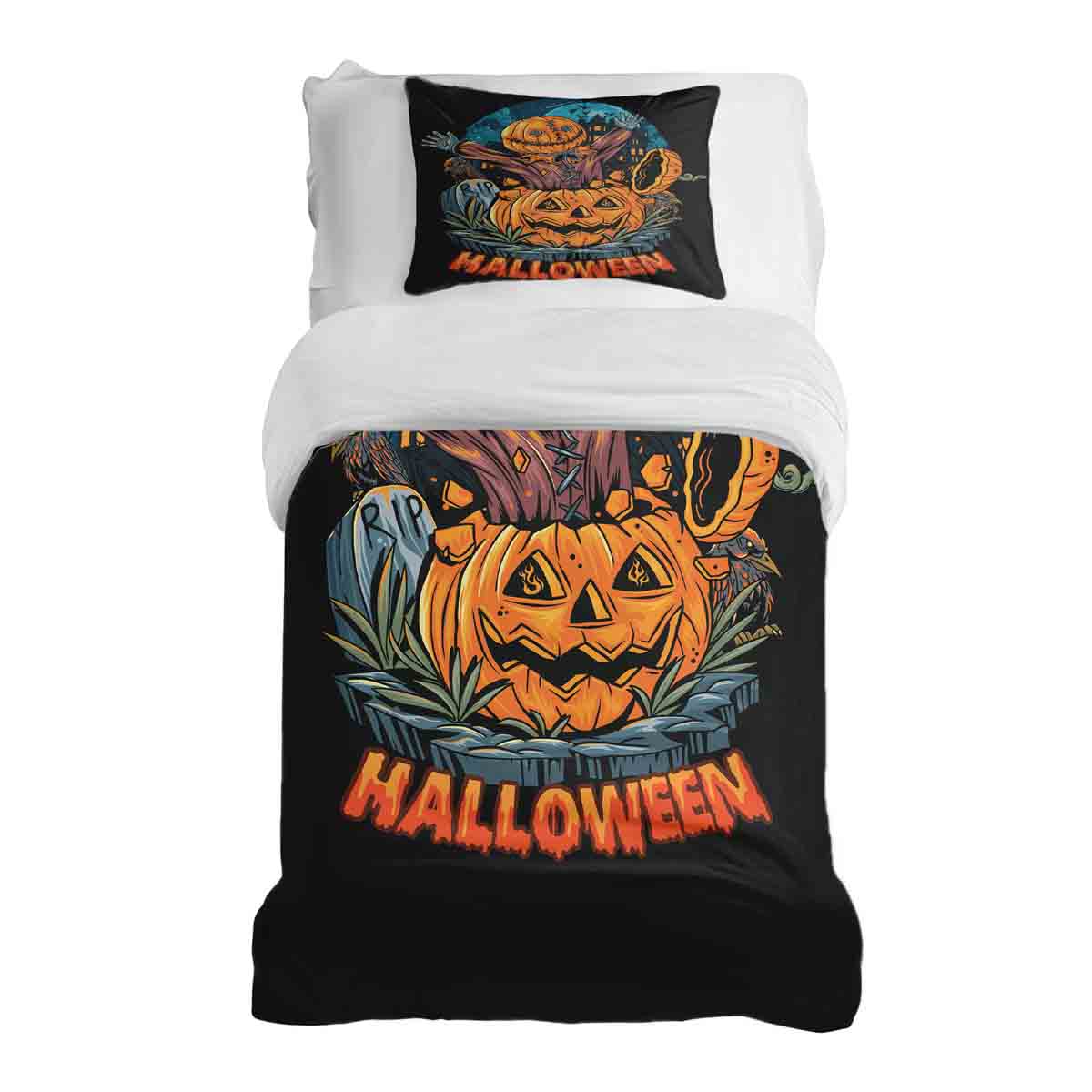 Set de ropa de cama con manta terapéutica Halloween Calabaza