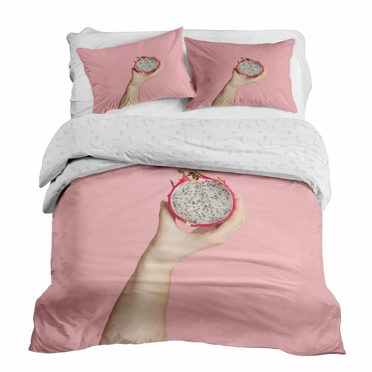 Set de ropa de cama con manta terapéutica rosa con fruta del dragón