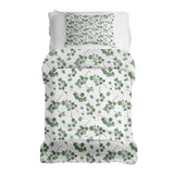 Juego de ropa de cama con mantas terapéuticas blancas con ramas de eucalipto