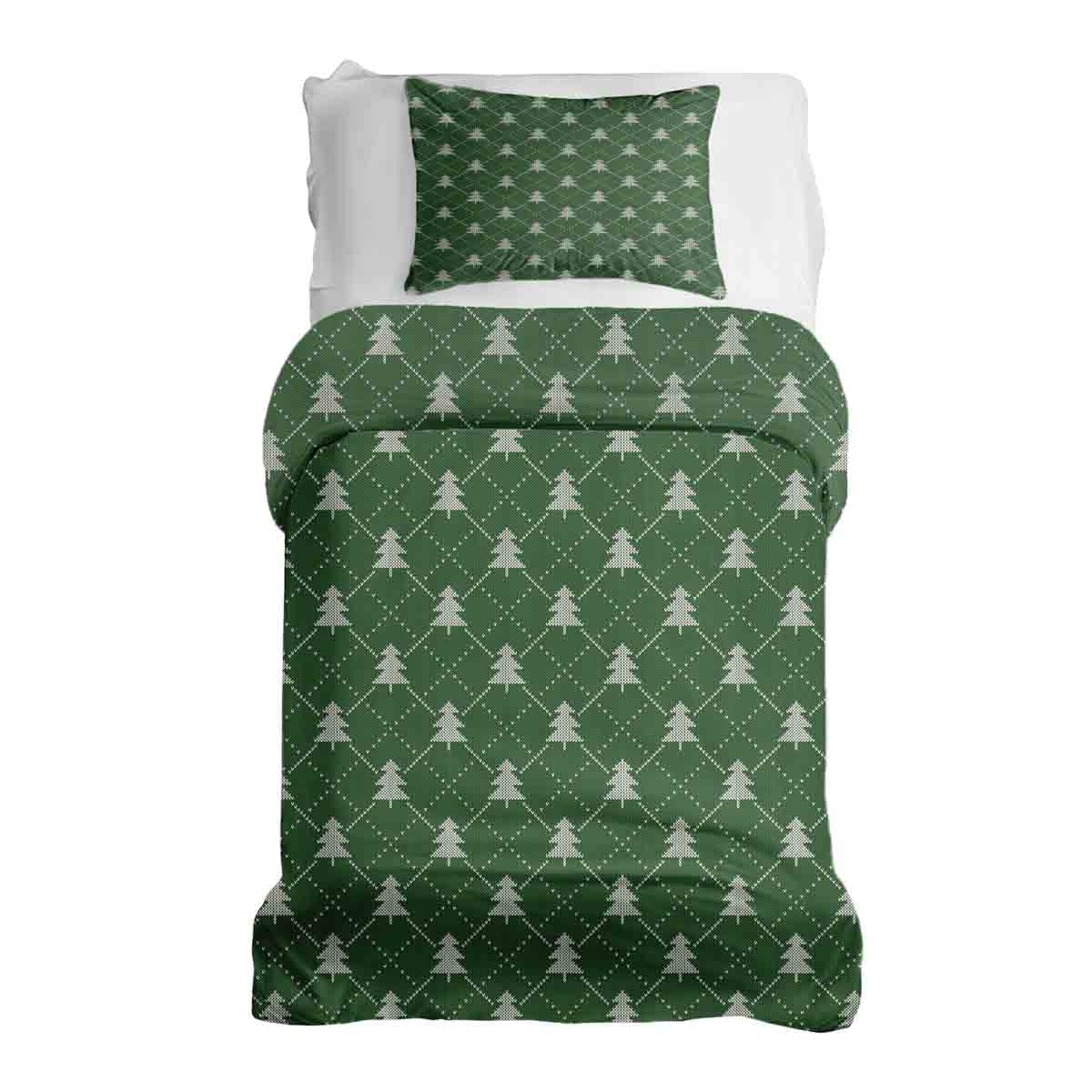 Set de ropa de cama con mantas terapéuticas verde con abetos