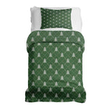 Set de ropa de cama con mantas terapéuticas verde con abetos