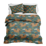 Set de ropa de cama con manta terapéutica verde con ardilla