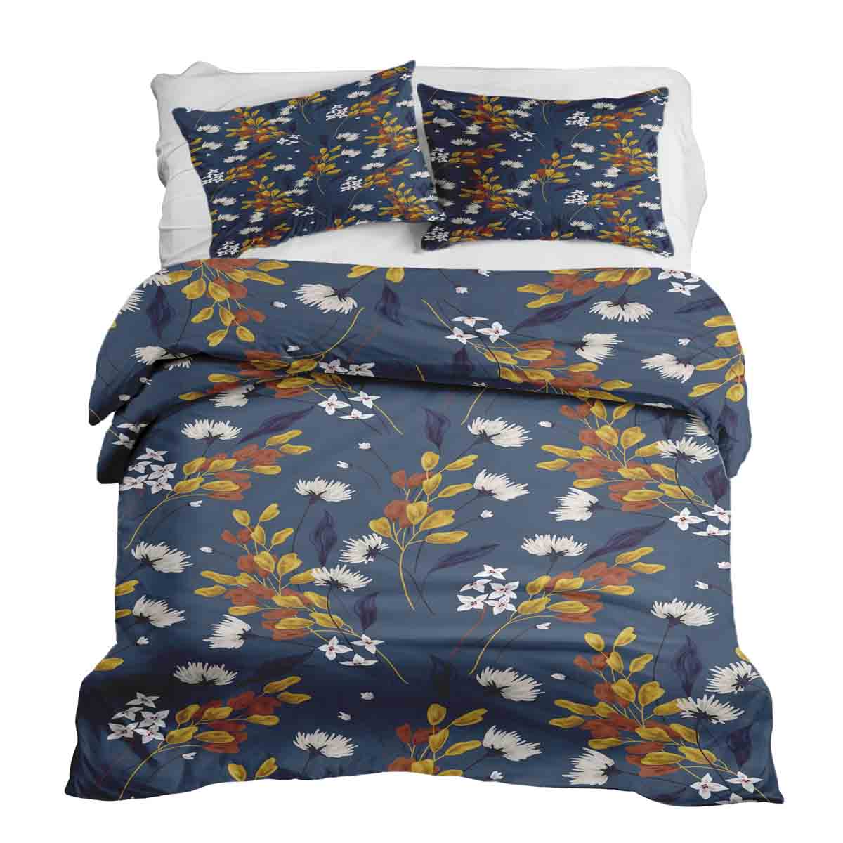 Set de ropa de cama con manta terapéutica azul con ramo de flores