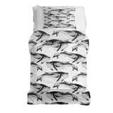 Set de ropa de cama con manta terapéutica ballena azul negra