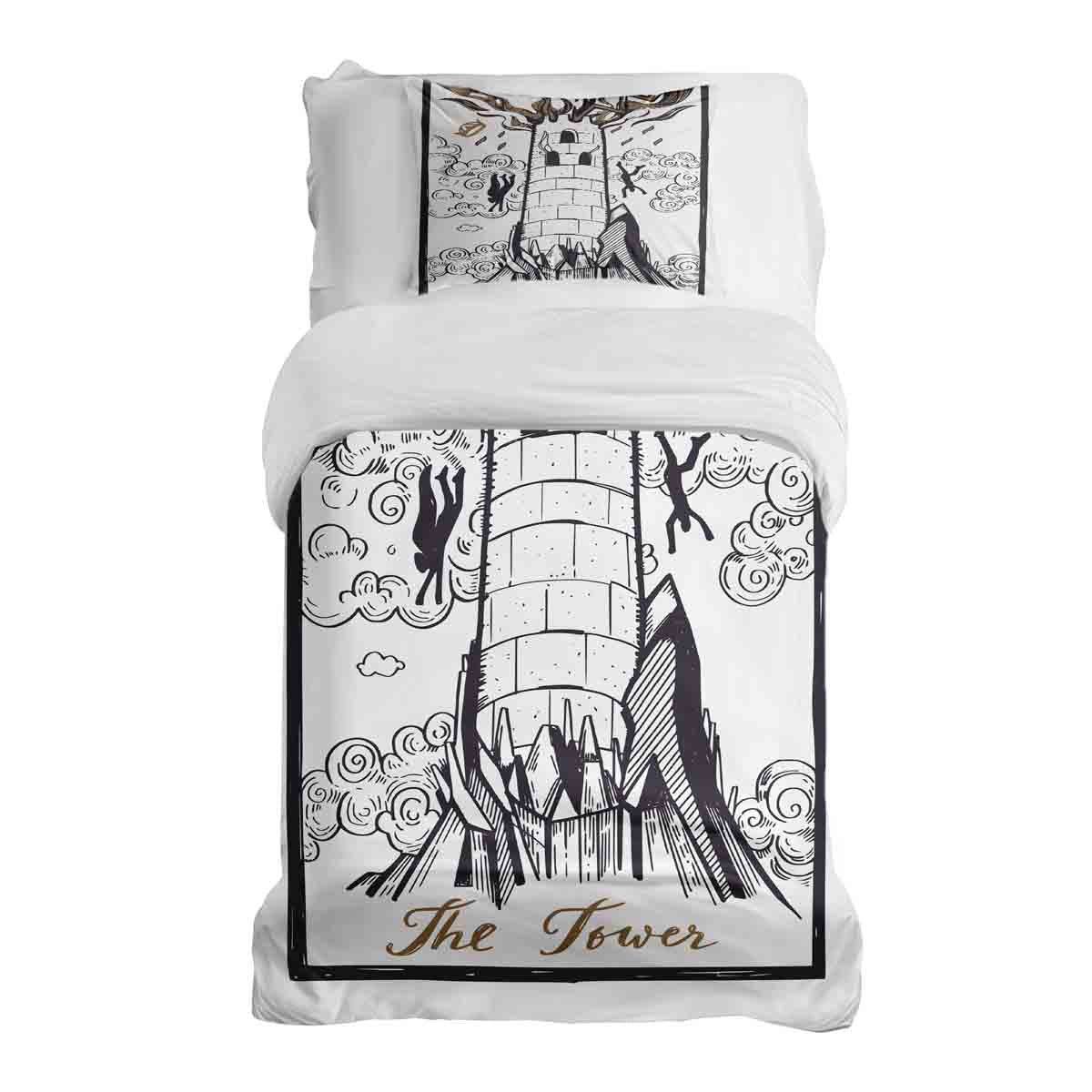 Juego de ropa de cama con manta terapéutica blanca con torre