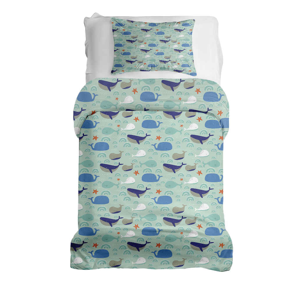Set de ropa de cama con manta terapéutica verde con ballenas