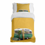 Set de ropa de cama con manta terapéutica amarillo con autobús