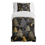 Set de ropa de cama con mantas terapéuticas y árboles de abeto dorados