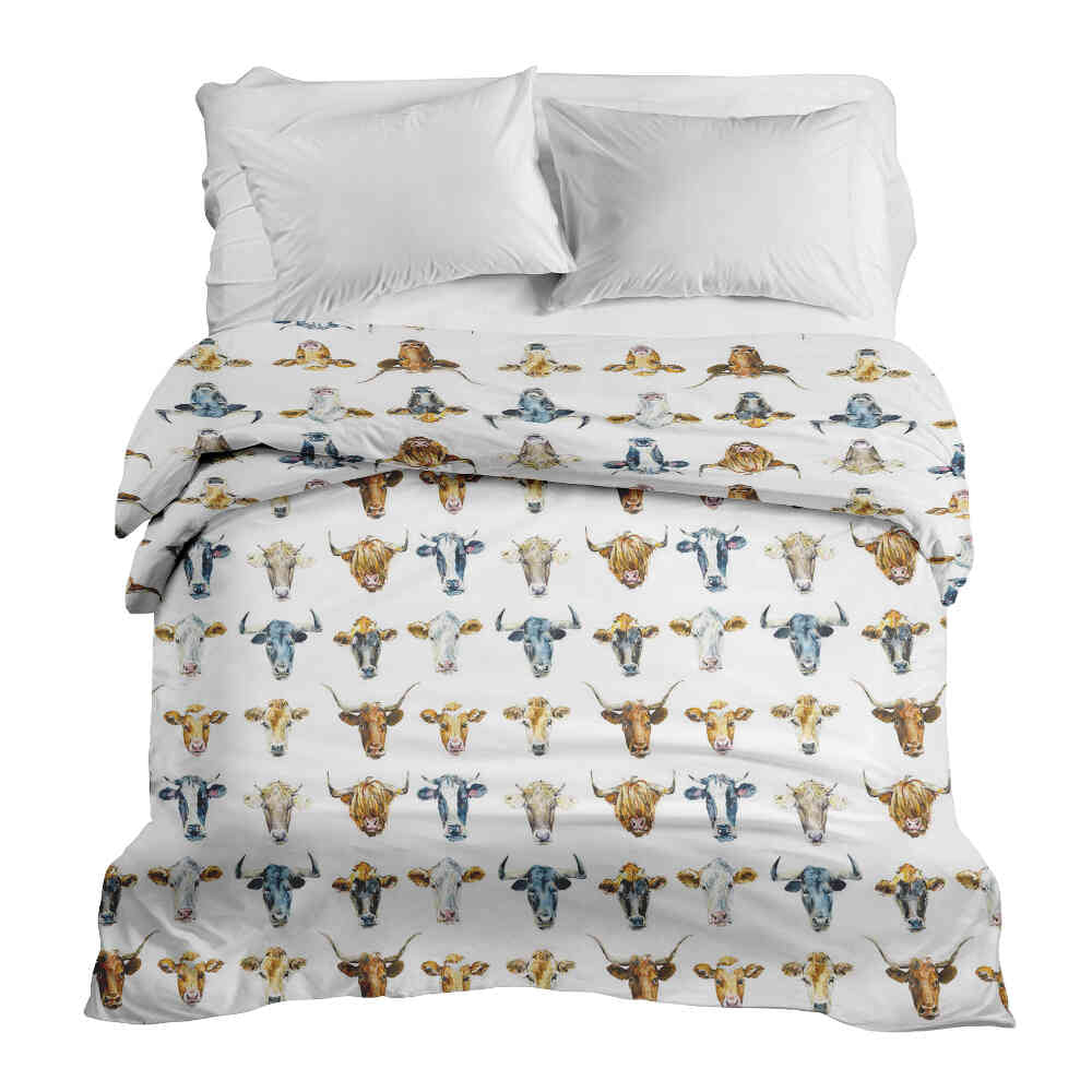 Manta terapéutica original - Funda de algodón blanca con cabezas de toro