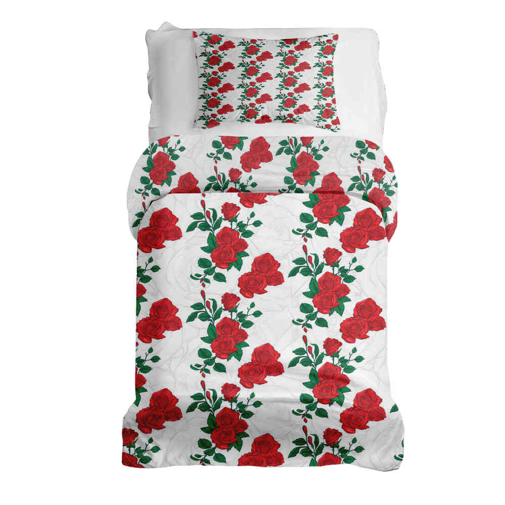 Juego de ropa de cama con manta terapéutica blanca con arbusto de rosas
