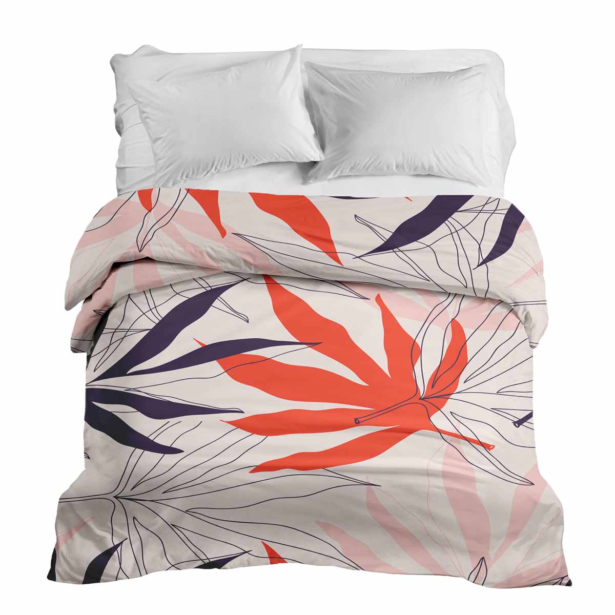 Manta terapéutica original - Funda de algodón beige con hojas de colores