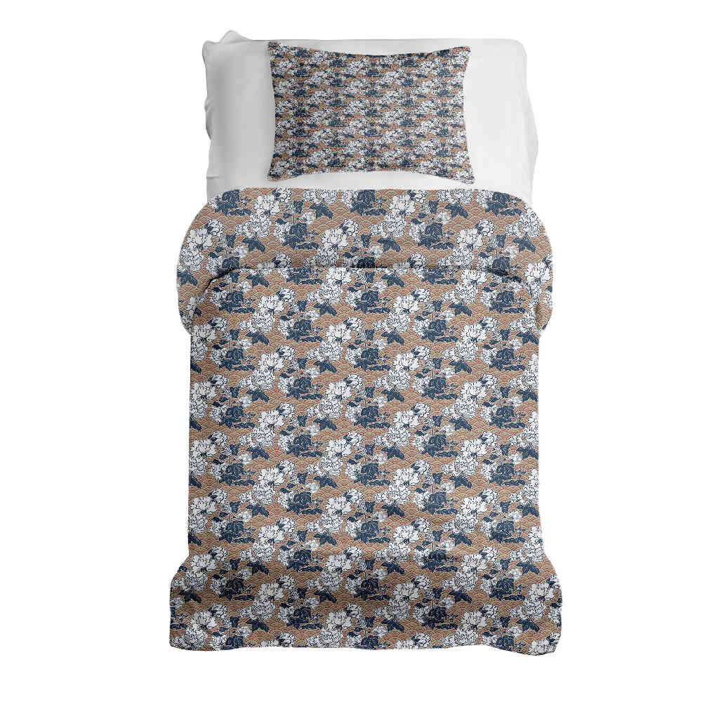 Juego de ropa de cama con mantas terapéuticas y flores