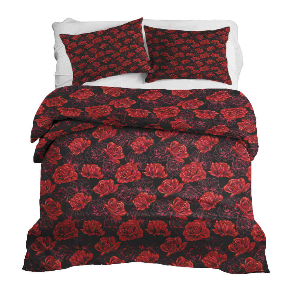 Juego de ropa de cama con manta terapéutica negro con rosas rojas