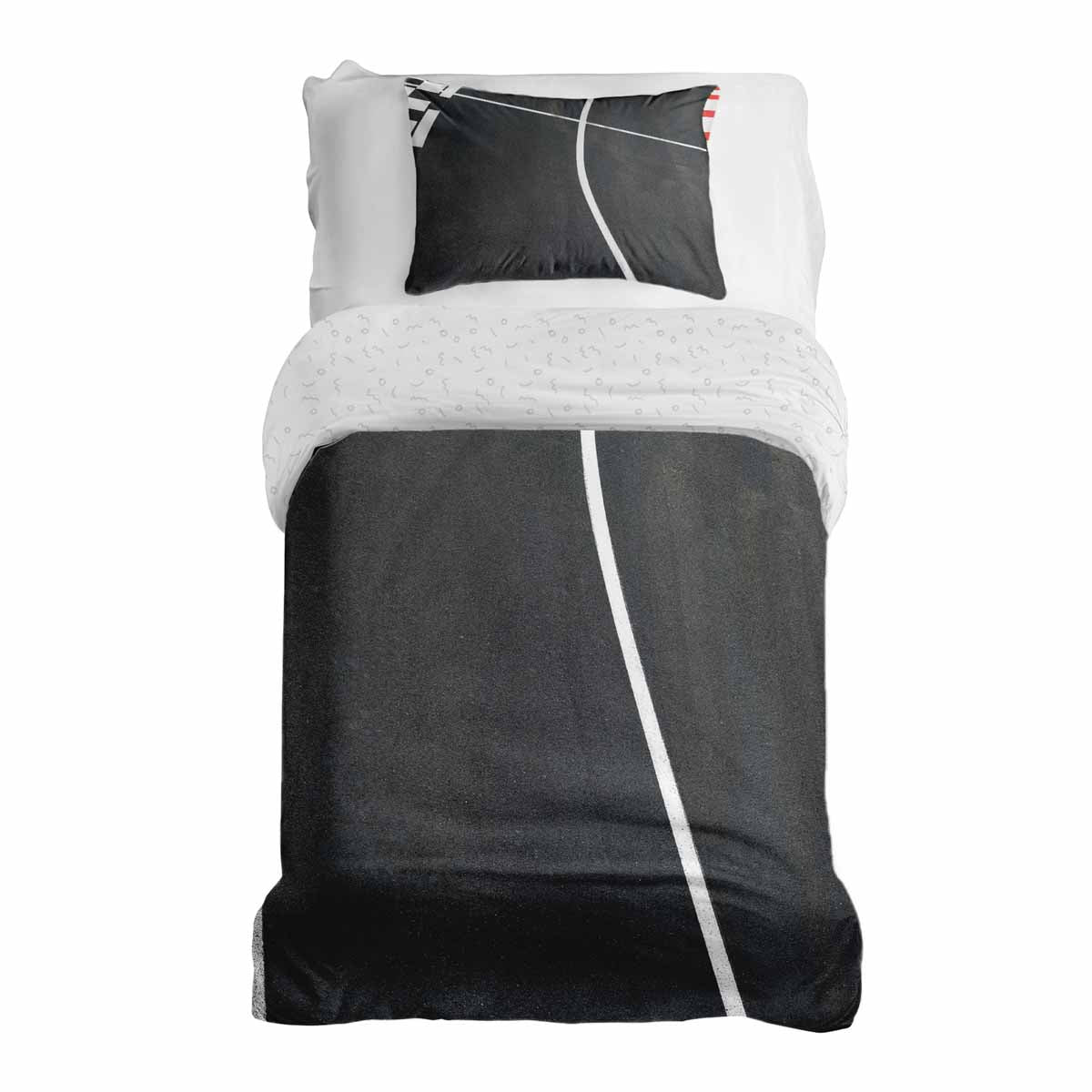 Set de ropa de cama con manta terapéutica gris oscuro con rayas blancas