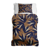 Set de ropa de cama con manta terapéutica marrón con hojas azules