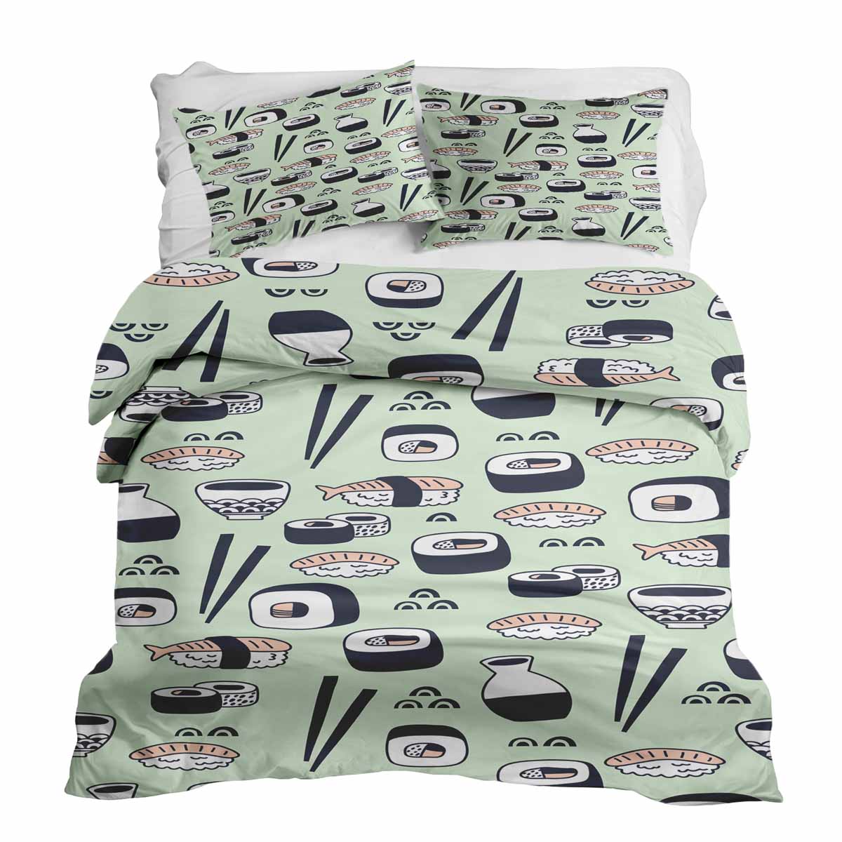 Set de ropa de cama con manta terapéutica verde claro con sushi