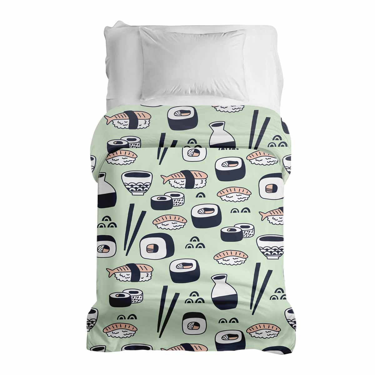 Manta terapéutica original - Funda de algodón verde claro con sushi