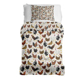 Set de ropa de cama de mantas terapéuticas blancas con muchas gallinas
