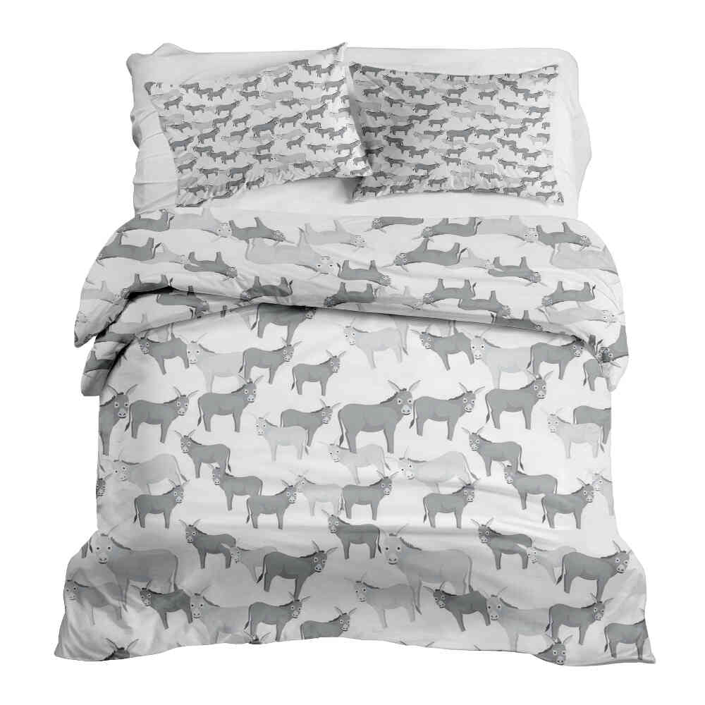Set de ropa de cama con mantas terapéuticas gris con burros