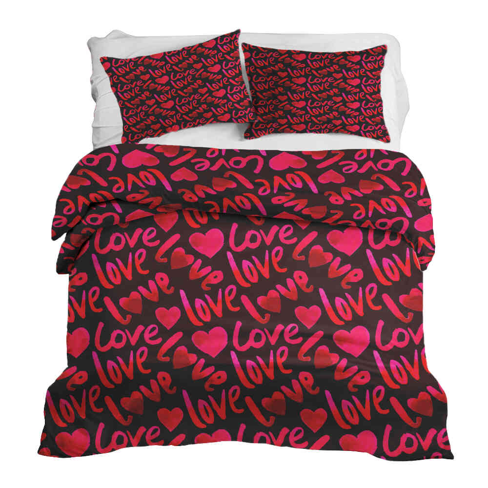 Set de ropa de cama con manta terapéutica negra con inscripción Love