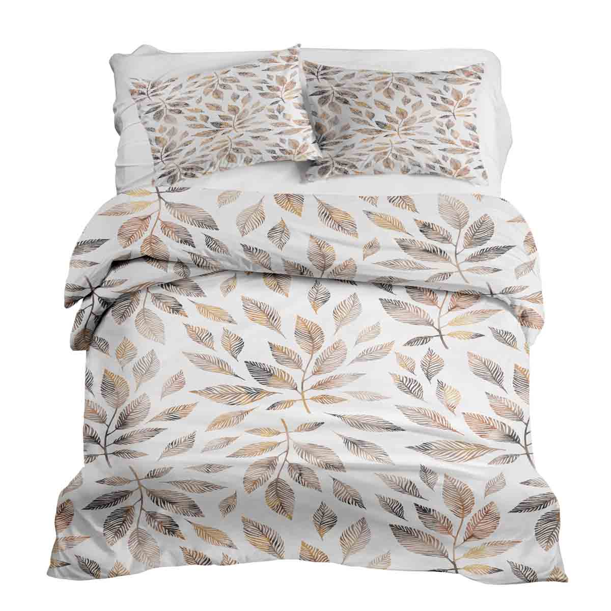 Juego de ropa de cama con manta terapéutica blanca con ramas marrón claro