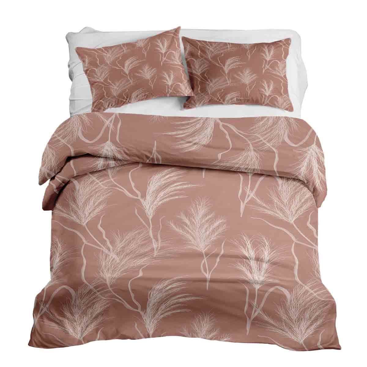 Set de ropa de cama con manta terapéutica en rosa antiguo con hierba de pampas